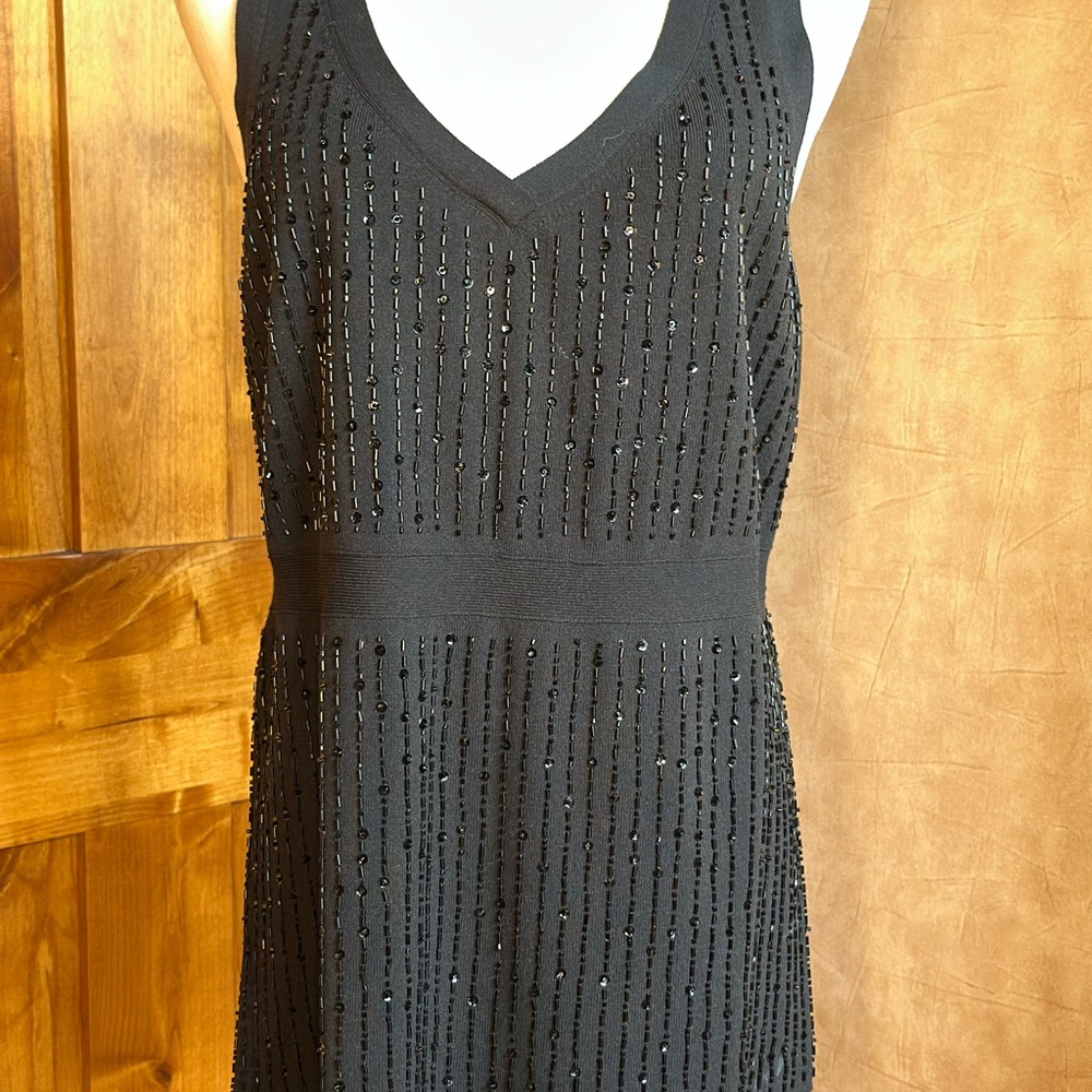 LOFT Black Beaded V-Neck Sleeveless Tank